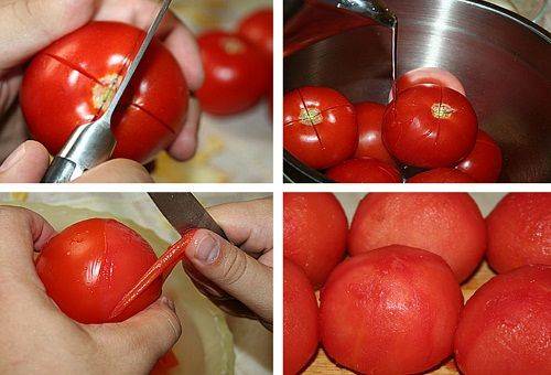 proceso de pelar tomates con un cuchillo