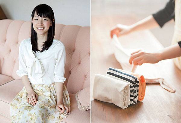 Marie Kondo dolgokat hajtogat