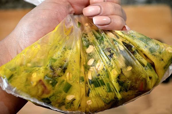 Omelette mix in a bag