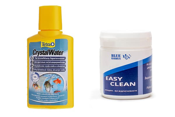 Productos químicos para la limpieza de acuarios.