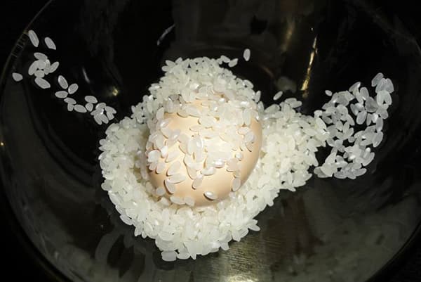 Enrollar huevos en arroz