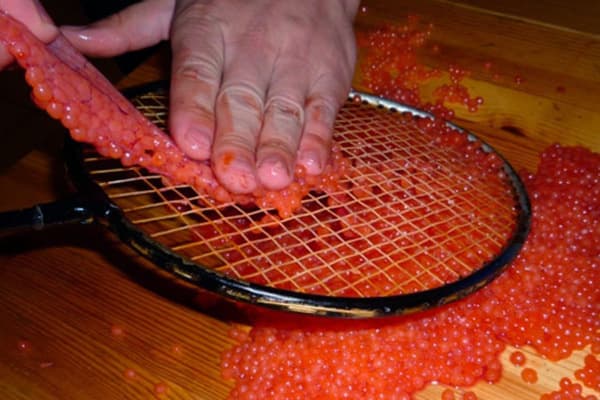 Separar el caviar de la película con una raqueta de bádminton