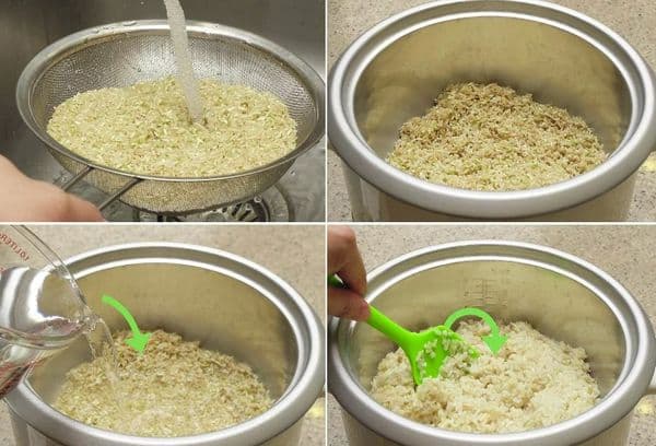 cocinar arroz en una olla arrocera