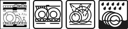 Ikoonid, mis näitavad, et plastikut võib pesta nõudepesumasinas
