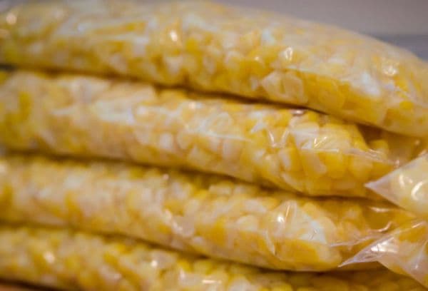 Granos de maíz congelados