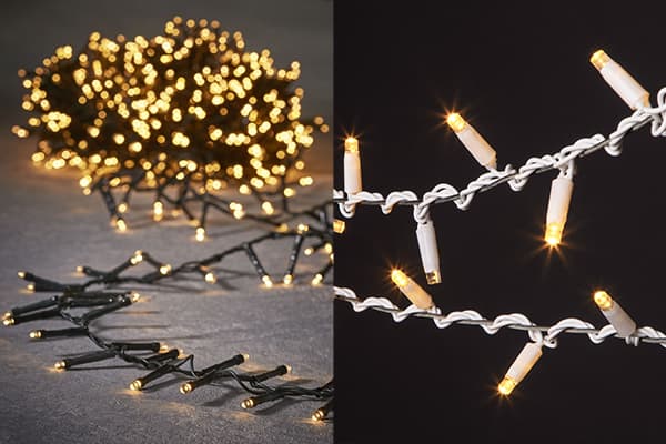 LED garlands on black and white wire