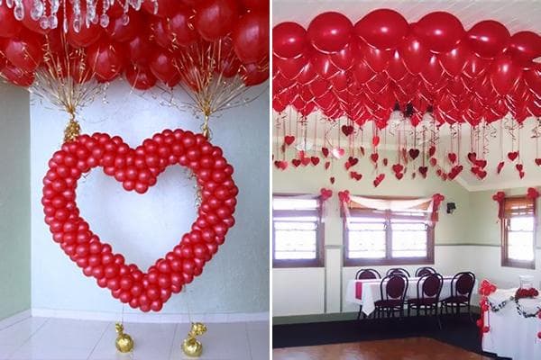 Decoración hecha con globos de helio para San Valentín.