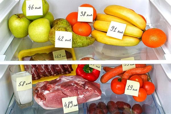 Contenido calórico de los alimentos en el frigorífico.