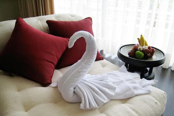 Cisne hecho de toallas.