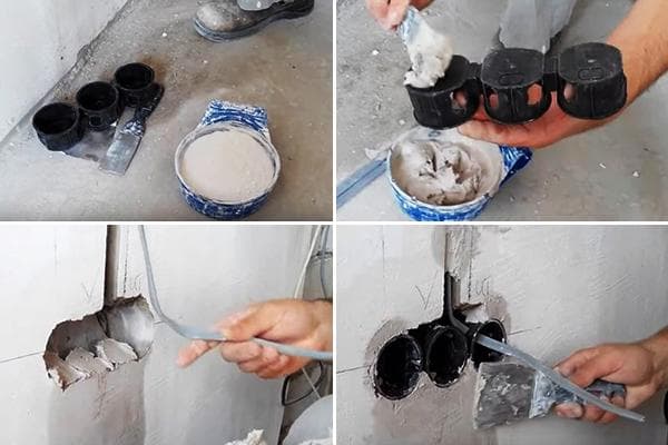 Instalando caixas de encaixe em uma parede de concreto