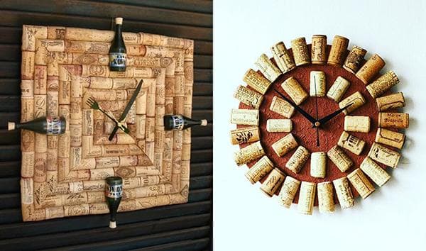 Reloj de pared hecho con corchos de vino.