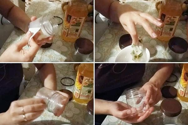 Quitar la pegatina de un frasco con aceite vegetal