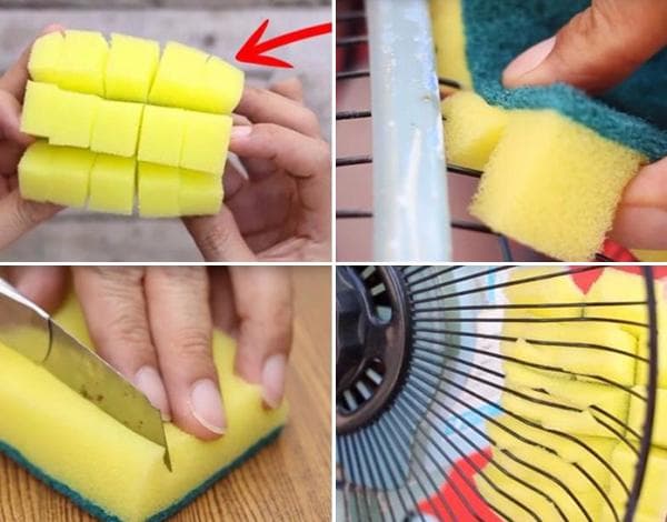 Limpiar la rejilla del ventilador con una esponja cortada