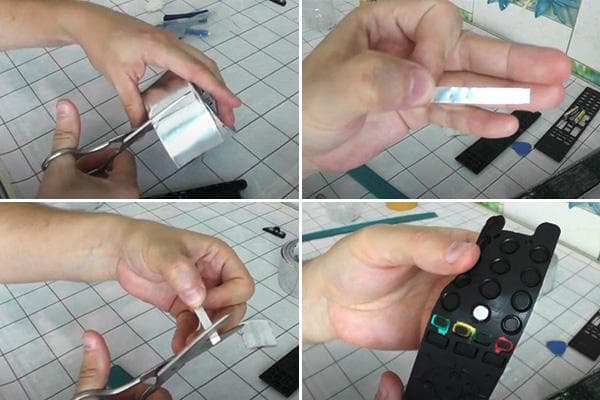 Reemplazo de contactos del control remoto con trozos de papel de aluminio