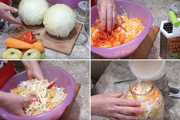 Cocinar chucrut con manzanas y pimientos morrones.