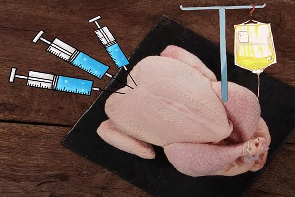 Pollo con antibióticos y hormonas.