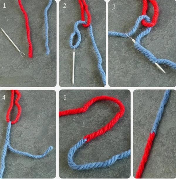 Unir hilo de lana con una aguja.