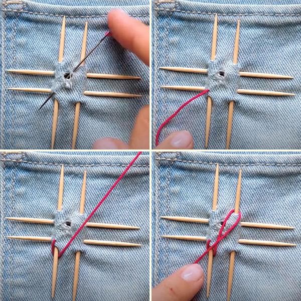 Zurcir jeans con palillos
