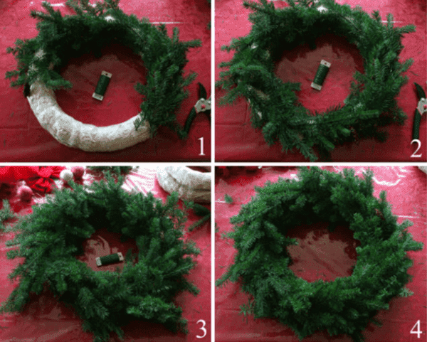El principio de hacer una corona navideña con ramas vivas 2.