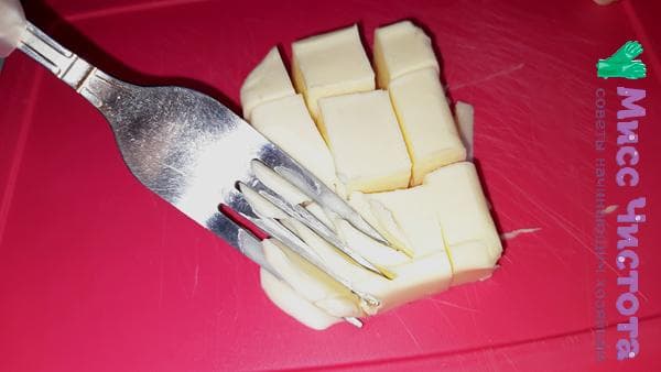 softening the butter with a fork