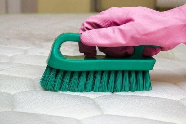 Cleaning the mattress with a brush