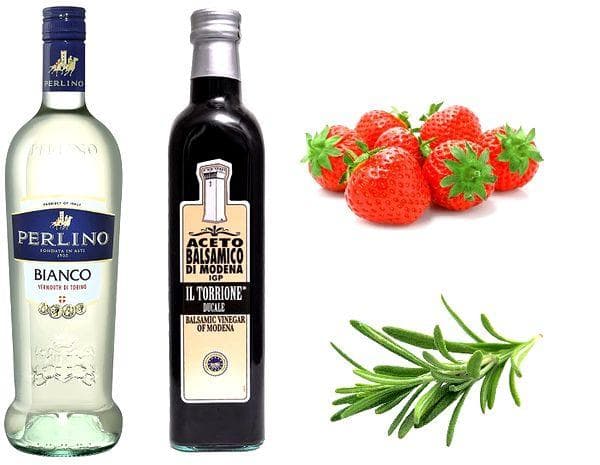 Strawberries, puting vermouth, rosemary, balsamic vinegar.