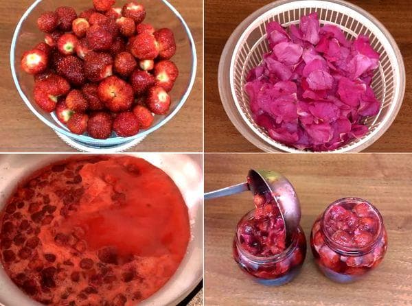 Mermelada de fresa con rosas