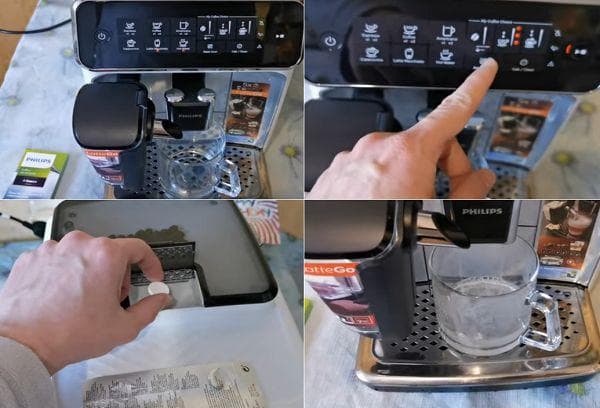 Cleaning the coffee machine with a tablet