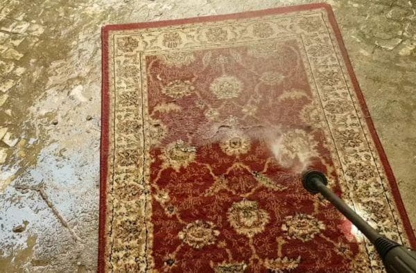 Limpiar la alfombra con una manguera.