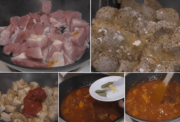 Gulash de cerdo con pasta de tomate