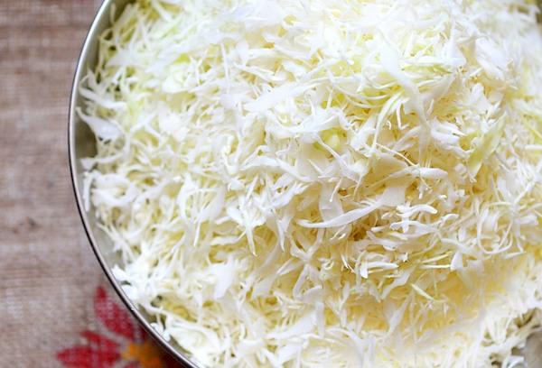 Shredded cabbage on a tray