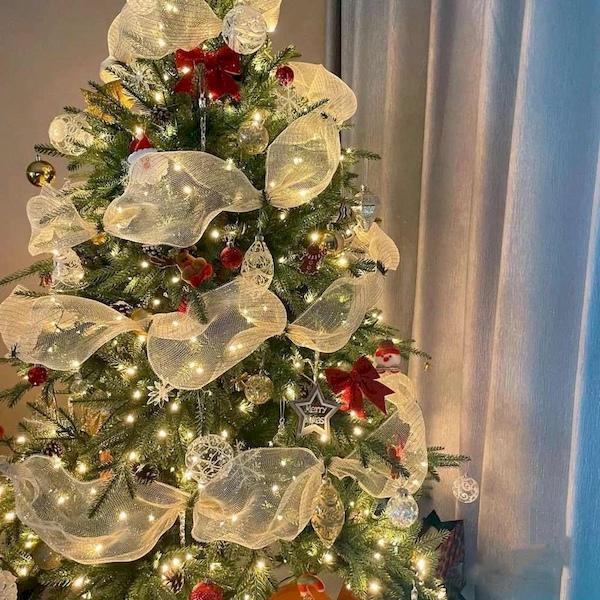 Adornos para árboles de Navidad hechos con lazos 2